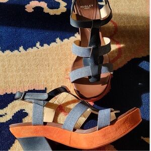 Audley London Denim and Orange Sandals Size 7.5